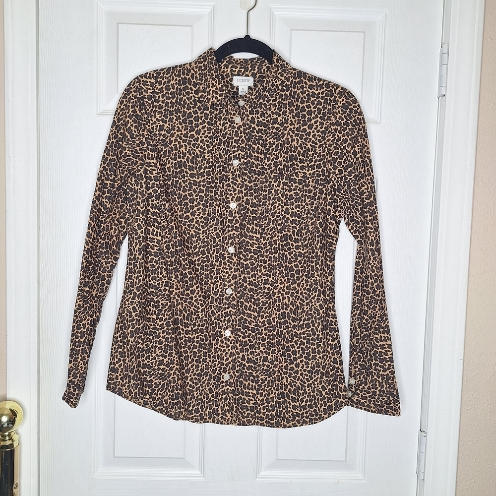 J. Crew Factory Leopard Print Button Down Shirt - Brown Size Medium